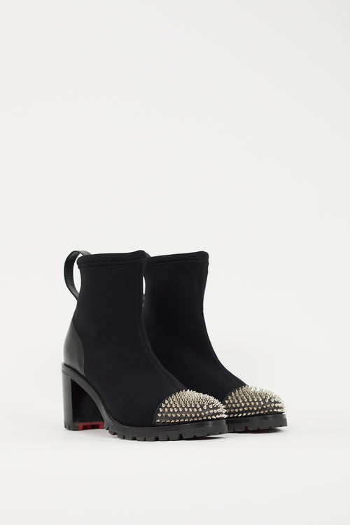 Christian Louboutin Black Neoprene 
Leather Washy 70 Spike Ankle Boot