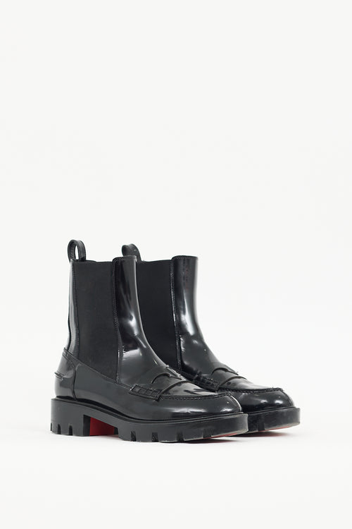 Christian Louboutin Black Patent Leather Montezu Loafer Boot