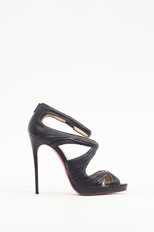 Christian Louboutin Black Pleated Leather Kashou Heel