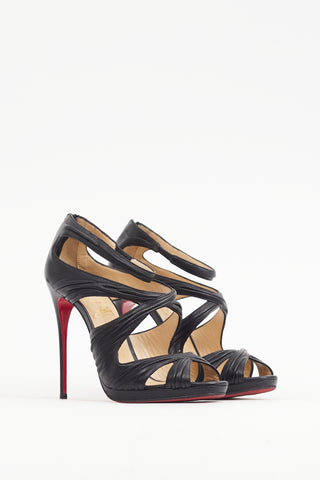 Christian Louboutin Black Pleated Leather Kashou Heel