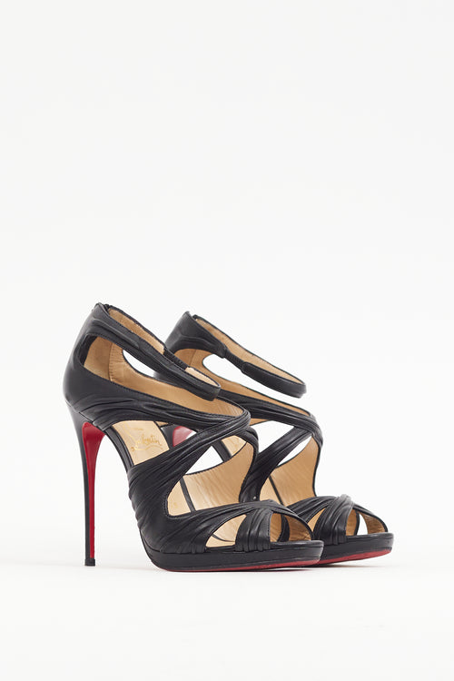 Christian Louboutin Black Pleated Leather Kashou Heel