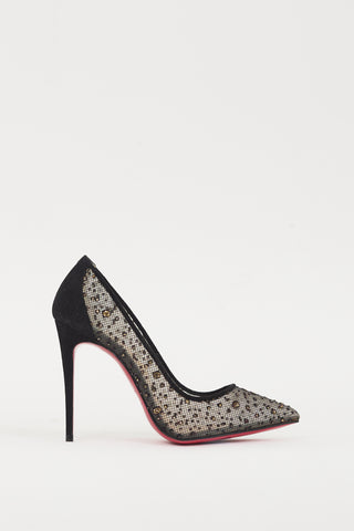 Christian Louboutin Black 
Gold Lace Follies Heel