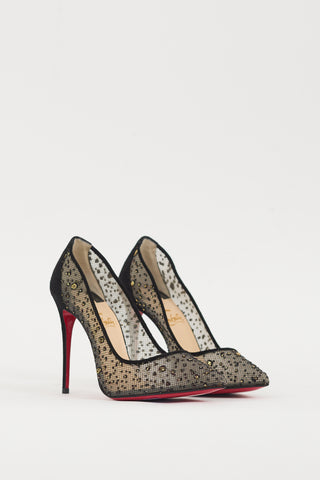 Christian Louboutin Black 
Gold Lace Follies Heel