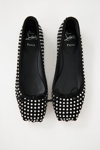 Christian Louboutin Black Suede 
Crystal Embellished Mamadrague Flat