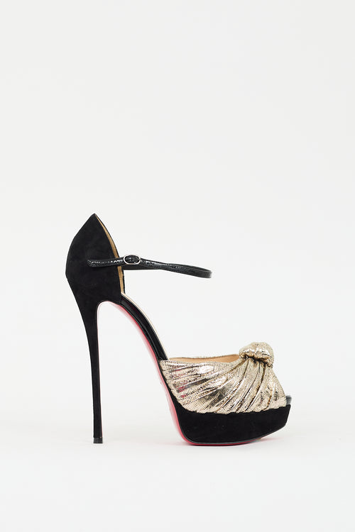 Christian Louboutin Black 
Gold Leather 
Suede Marchavekel Pump