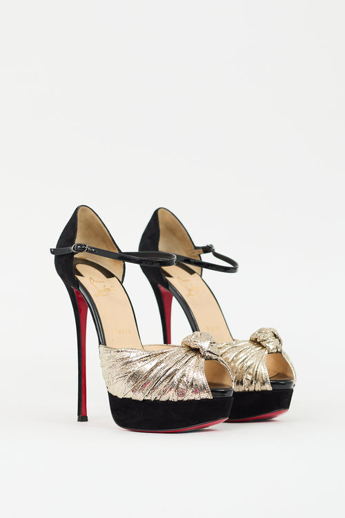 Christian Louboutin Black 
Gold Leather 
Suede Marchavekel Pump