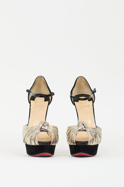 Christian Louboutin Black 
Gold Leather 
Suede Marchavekel Pump