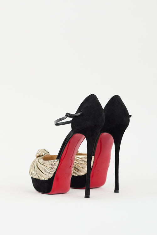 Christian Louboutin Black 
Gold Leather 
Suede Marchavekel Pump