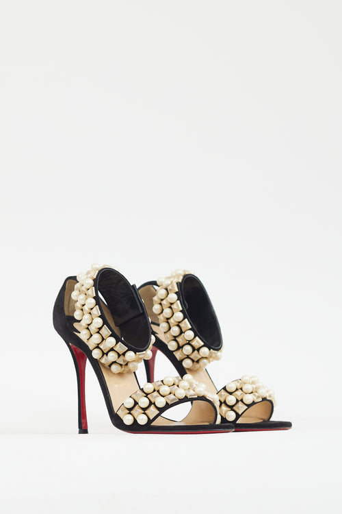 Christian Louboutin Black Suede Pearl Studded Heel