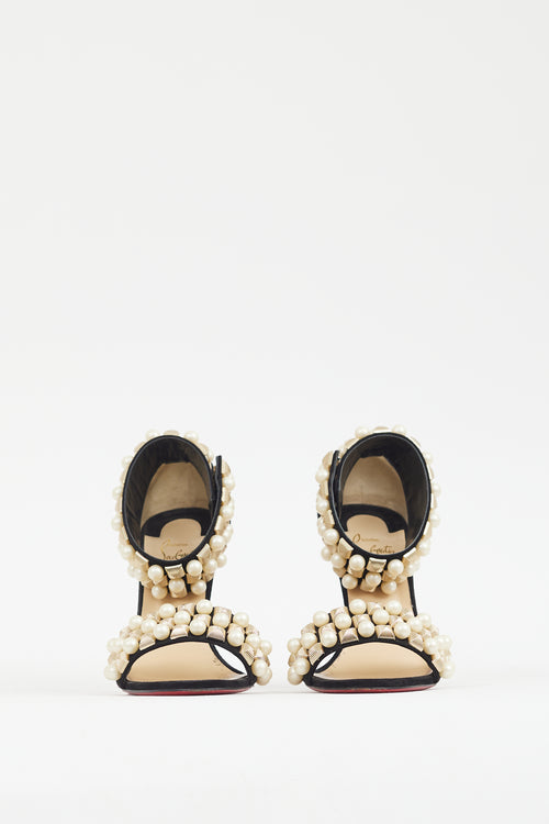 Christian Louboutin Black Suede Pearl Studded Heel