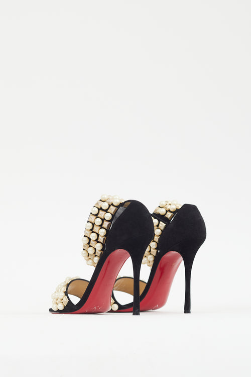 Christian Louboutin Black Suede Pearl Studded Heel