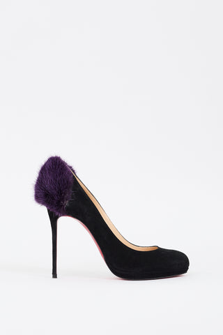 Christian Louboutin Black 
Purple Suede Fur Achilda Pump