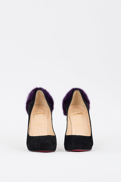 Christian Louboutin Black 
Purple Suede Fur Achilda Pump