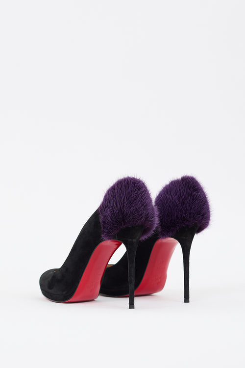 Christian Louboutin Black 
Purple Suede Fur Achilda Pump