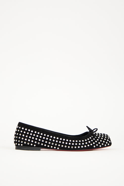 Christian Louboutin Black Suede 
Crystal Embellished Mamadrague Flat