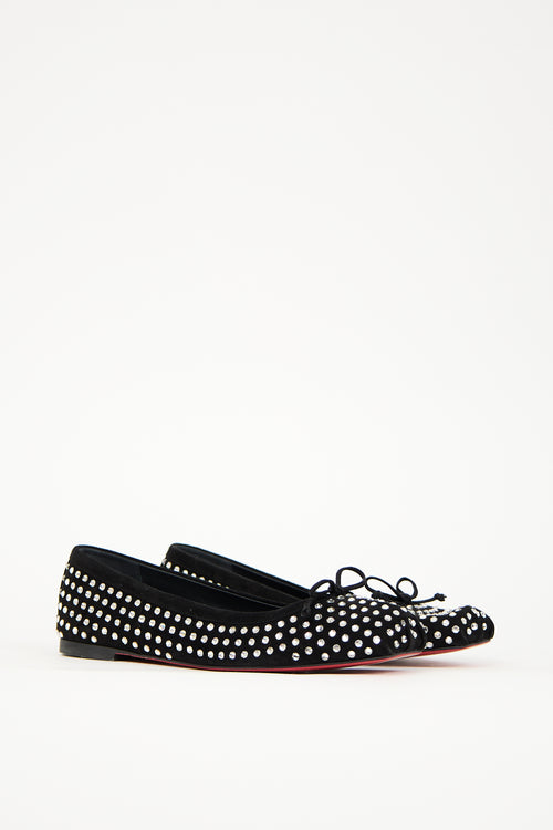 Christian Louboutin Black Suede 
Crystal Embellished Mamadrague Flat