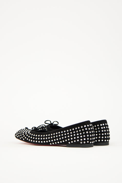 Christian Louboutin Black Suede 
Crystal Embellished Mamadrague Flat