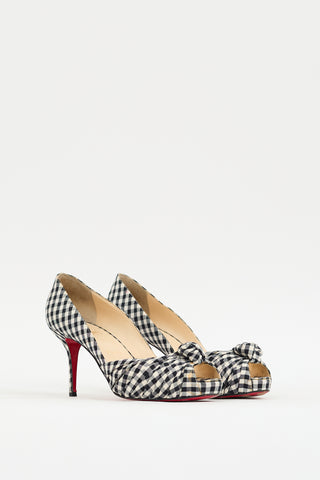 Christian Louboutin Black 
White Gingham Knotted Pump