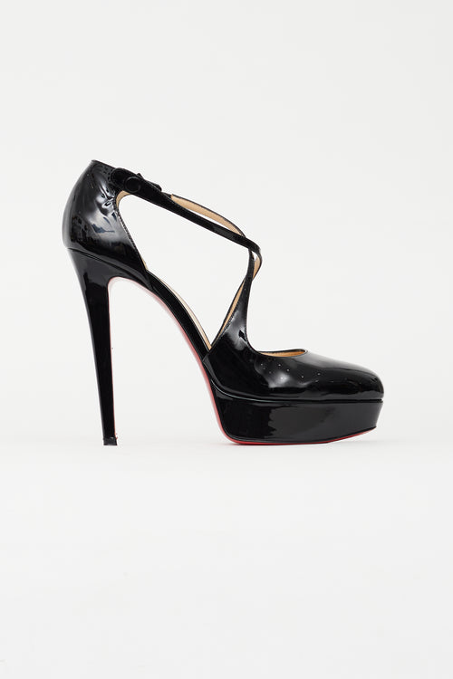 Christian Louboutin Black Crosspiga Patent Strappy Pump