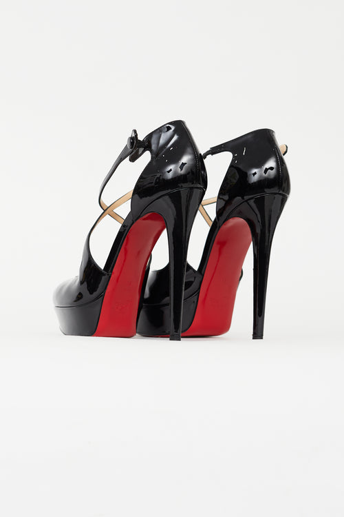 Christian Louboutin Black Crosspiga Patent Strappy Pump