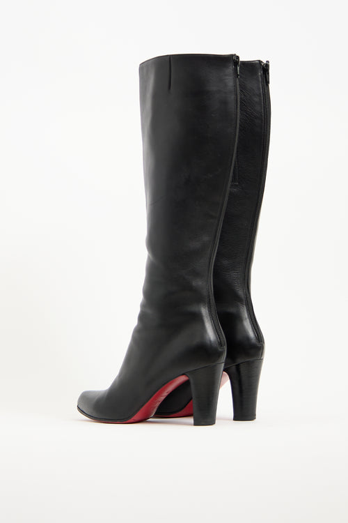 Christian Louboutin Black Leather Knee High Boot