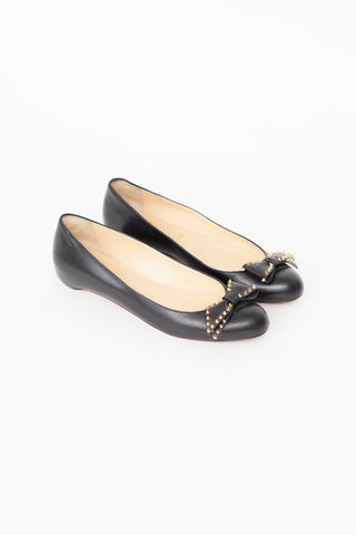 Christian Louboutin Black Leather Studded Bow Ballet Flat