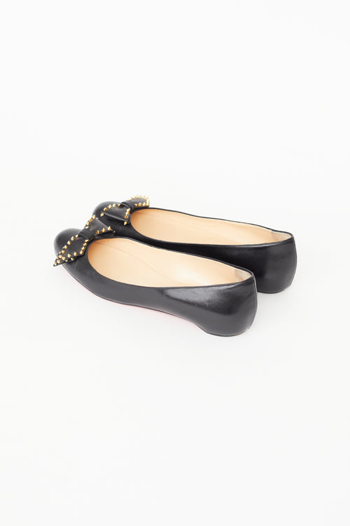 Christian Louboutin Black Leather Studded Bow Ballet Flat