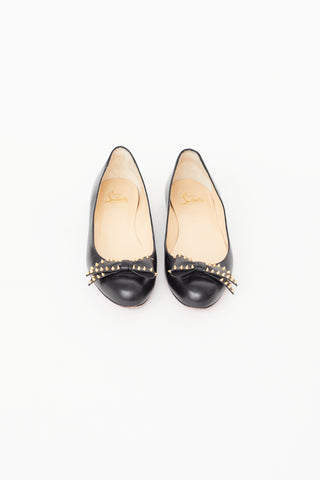 Christian Louboutin Black Leather Studded Bow Ballet Flat