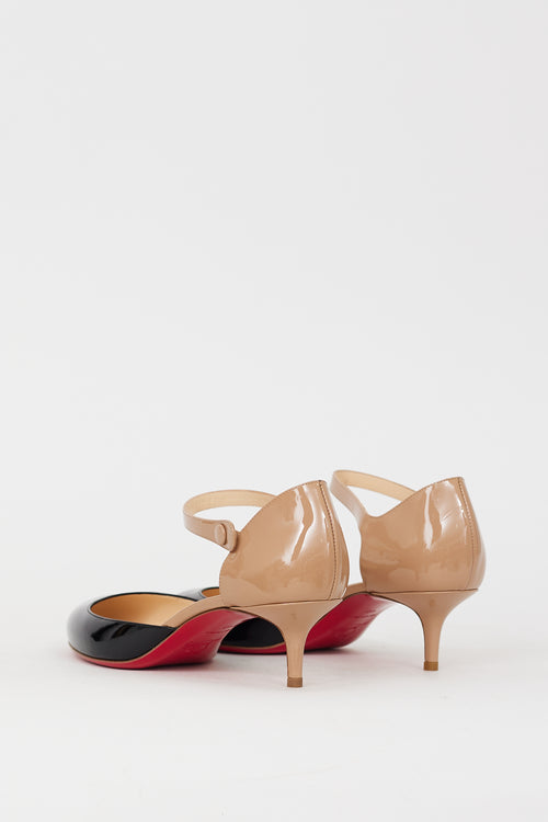 Christian Louboutin Black 
Beige Patent Mary Jane D
Orsay Pump