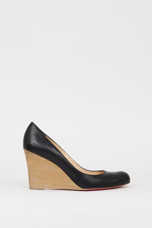 Christian Louboutin Black 
Beige Wooden Miss Boxing Wedge Heel