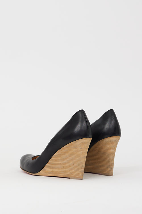 Christian Louboutin Black 
Beige Wooden Miss Boxing Wedge Heel