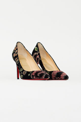 Christian Louboutin Black 
Multicolour Pigalle Follies 100 Velvet Pump