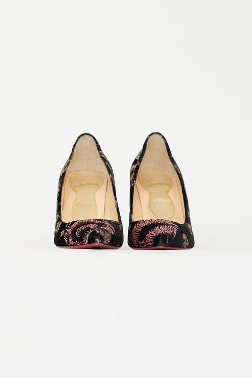 Christian Louboutin Black 
Multicolour Pigalle Follies 100 Velvet Pump