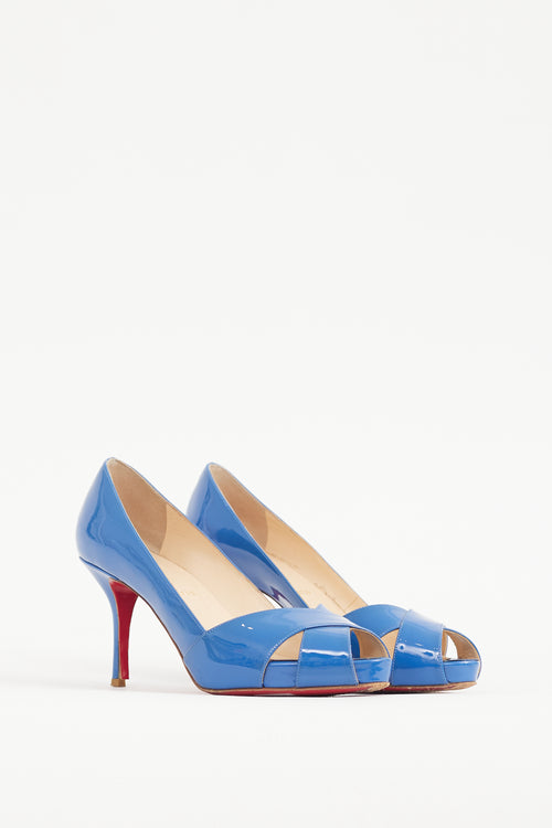 Christian Louboutin Blue Crossed Patent Leather Pump