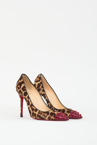 Christian Louboutin Brown 
Red Hair Geo Spike Toe Pump