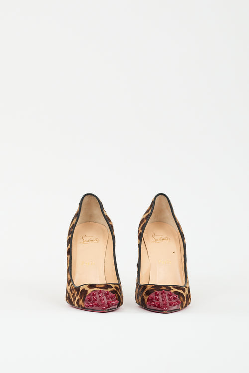 Christian Louboutin Brown 
Red Hair Geo Spike Toe Pump