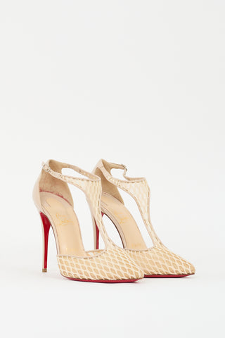 Christian Louboutin Beige Leather 
Mesh Salonu Pump