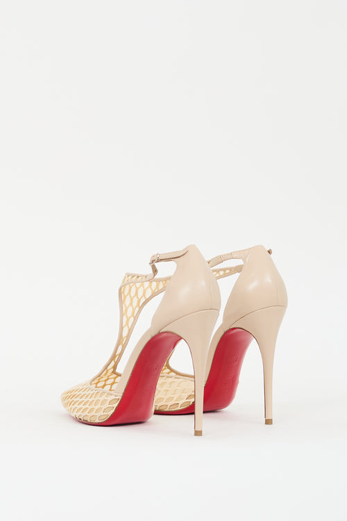 Christian Louboutin Beige Leather 
Mesh Salonu Pump