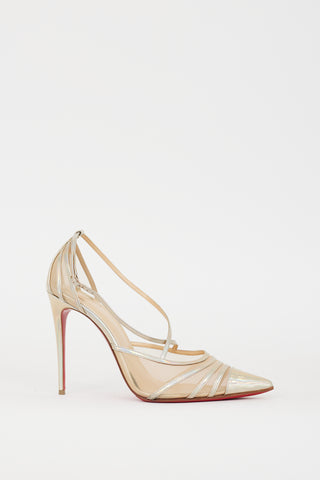 Christian Louboutin Gold Iridescent Leather 
Mesh Theodorella Pump