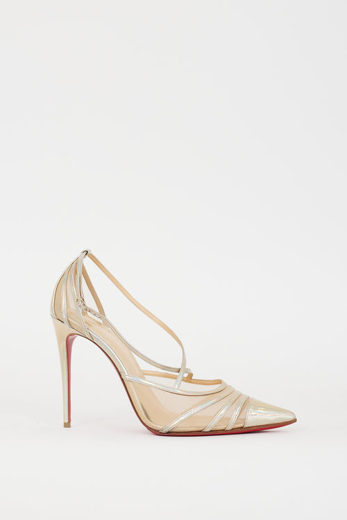 Christian Louboutin Gold Iridescent Leather 
Mesh Theodorella Pump