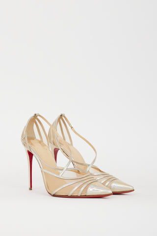 Christian Louboutin Gold Iridescent Leather 
Mesh Theodorella Pump