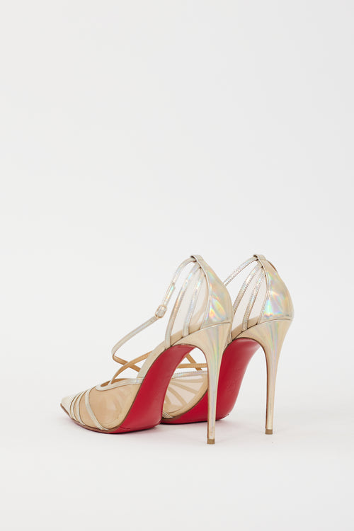 Christian Louboutin Gold Iridescent Leather 
Mesh Theodorella Pump