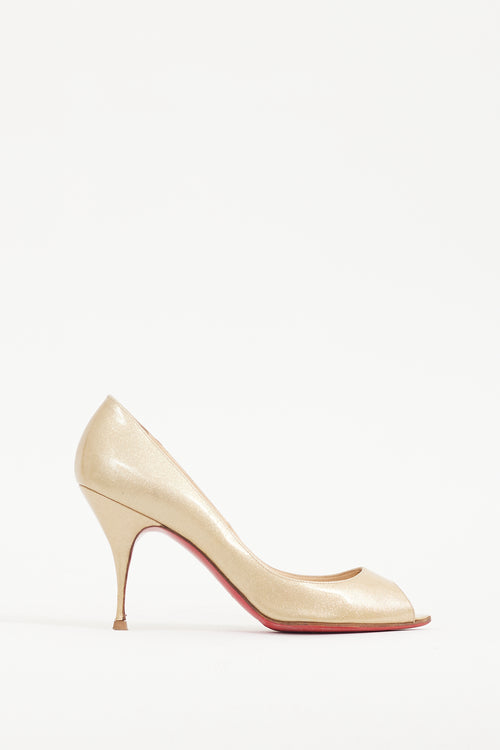 Christian Louboutin Gold Sparkly Patent Leather Yoyo 100 Pump