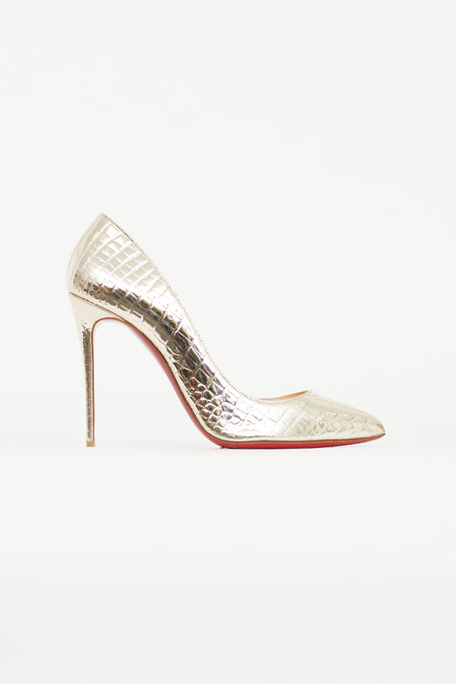 Christian Louboutin Gold Embossed Leather Kate 110 Pump