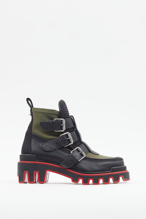 Christian Louboutin Green 
Black Dune Buckle Boot