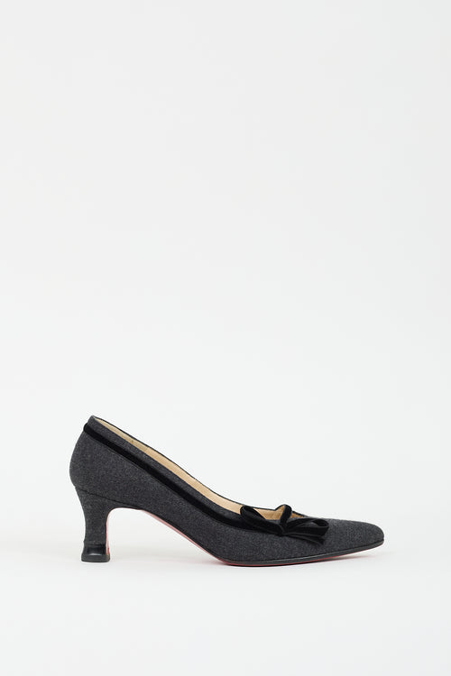 Christian Louboutin Grey 
Black Wool Bow Pump