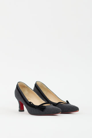 Christian Louboutin Grey 
Black Wool Bow Pump