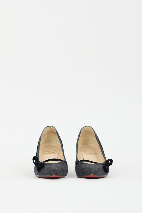 Christian Louboutin Grey 
Black Wool Bow Pump