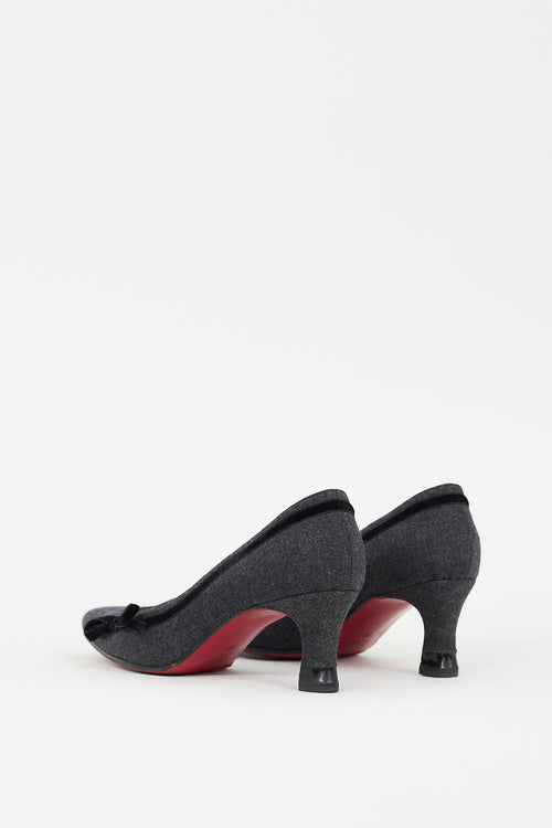 Christian Louboutin Grey 
Black Wool Bow Pump