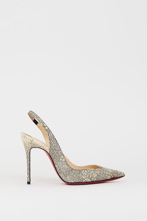 Christian Louboutin Grey 
Black Embossed Leather Corneille Slingback Pump